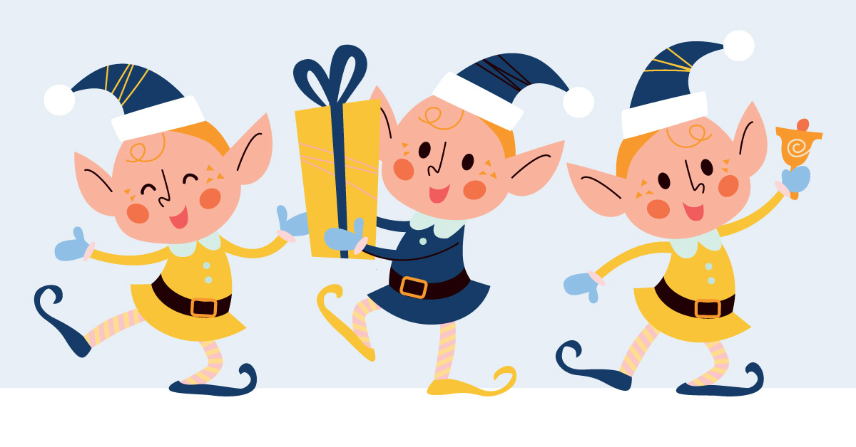 Marco elves holding gifts