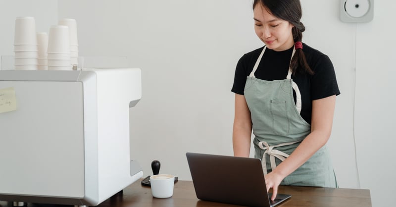 Small business owner using Microsoft 365 Business Basic