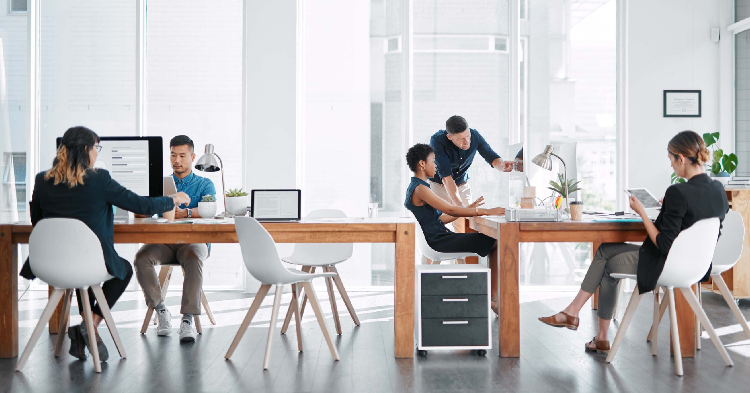 Open floor plan workspace