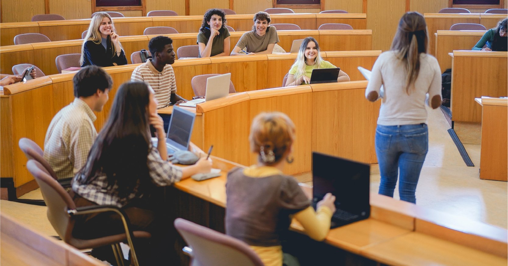 Students using computers in class.