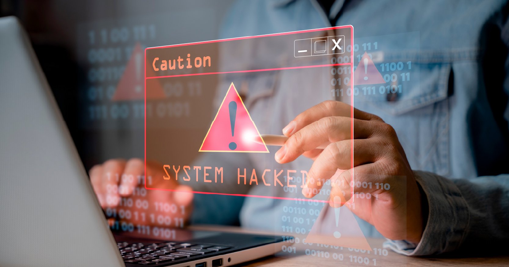 System hacked alert after cyber attack. 