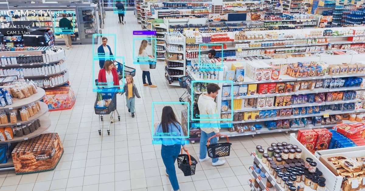 A surveillance system in use at a grocery store