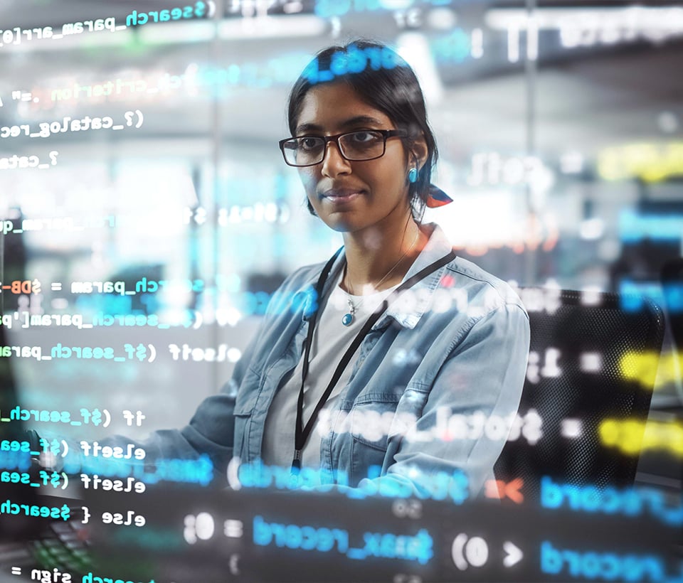 Professional with HTML code overlay