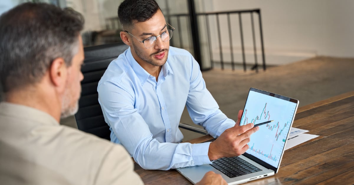 Print provider showing detailed analytics on computer. 