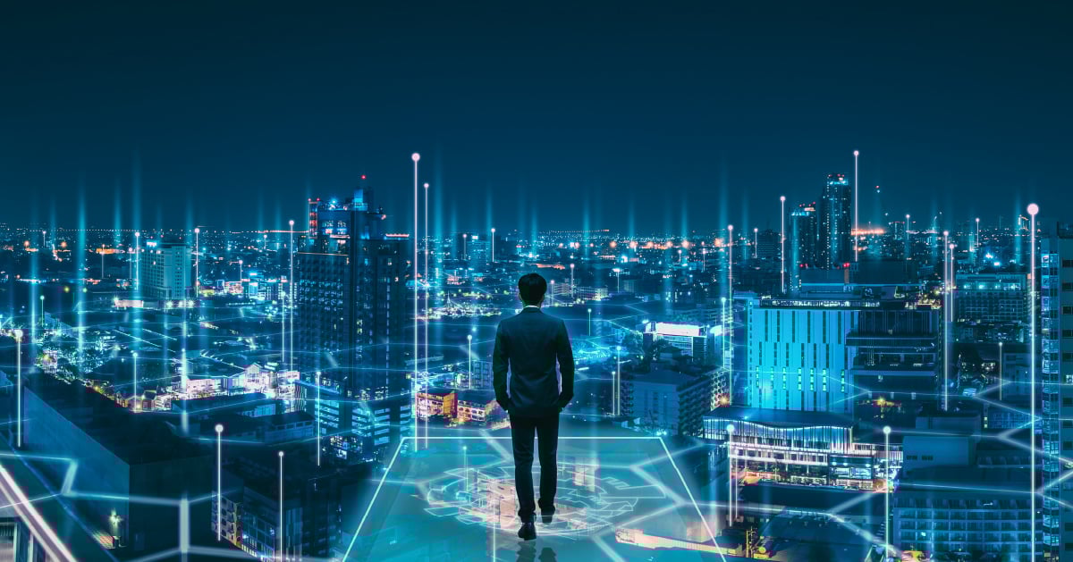 Business person overlooking SD-WAN network