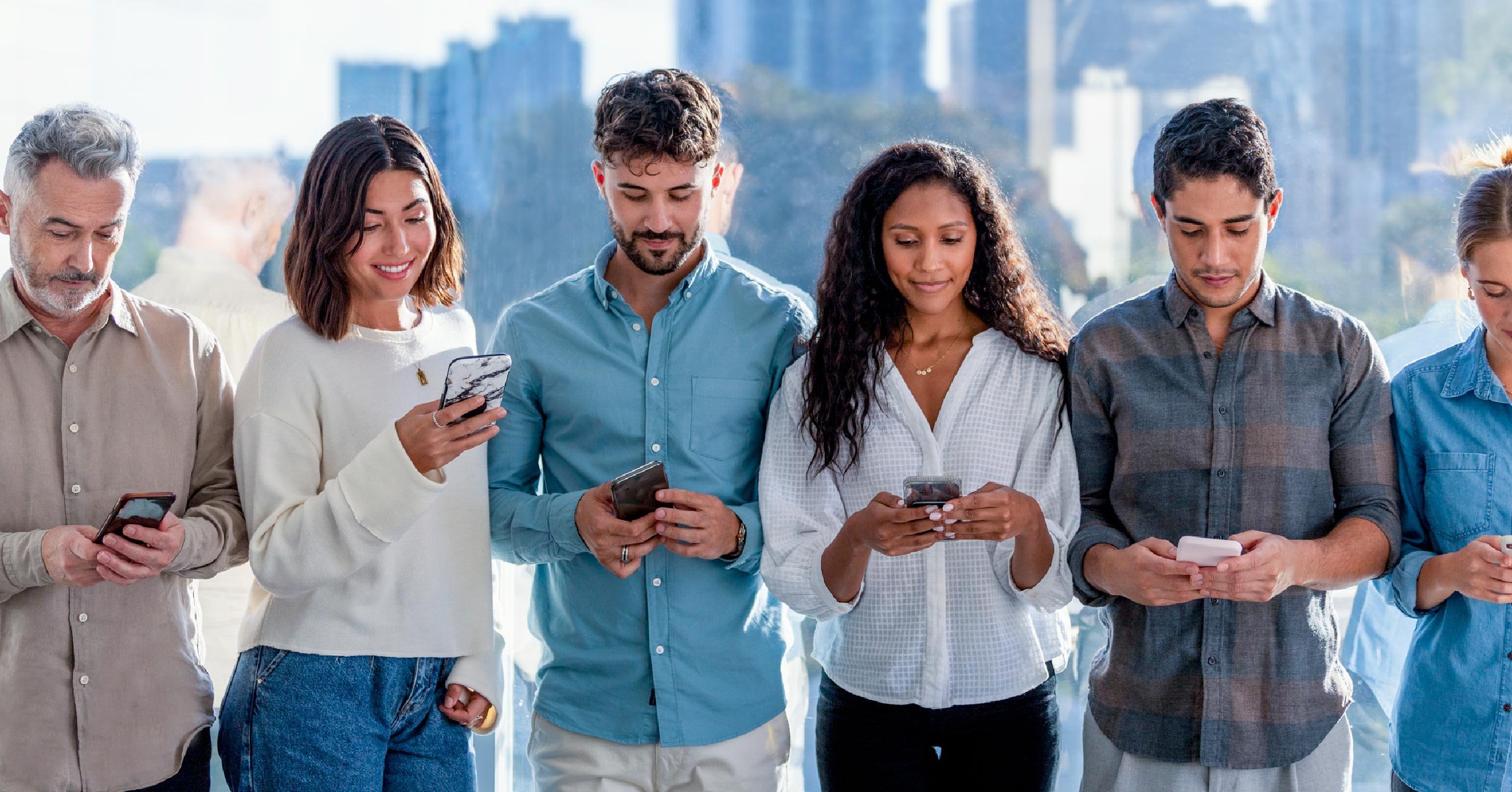 Various employees accessing cloud tools on their smart devices securely. 