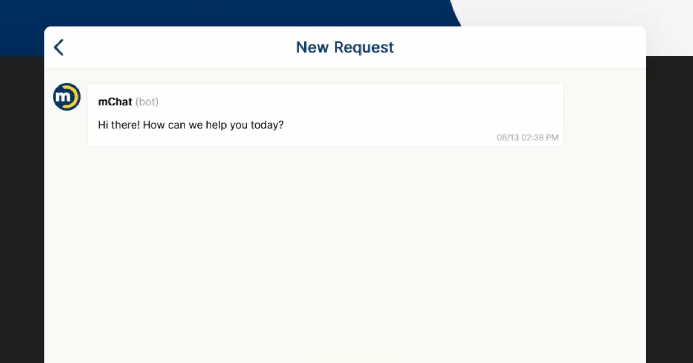 A screenshot showing the process of initiating a new IT support request in mChat.
