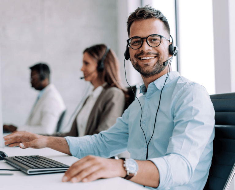 Smiling call worker